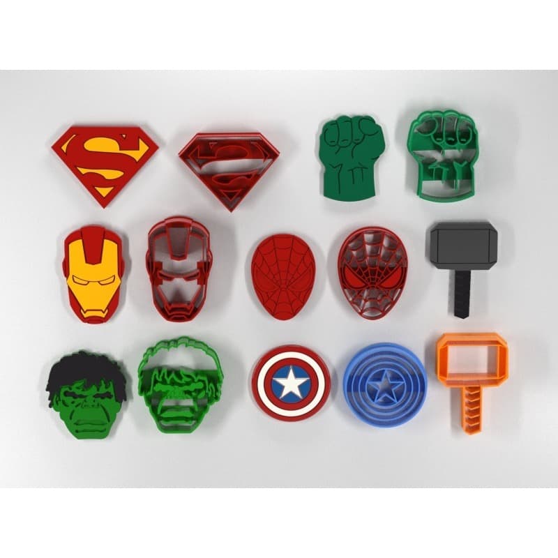 7 Cortadores de massinha/cookies SUPER HERÓIS impressão 3D crianças massinha de modelar Crianças aniversário lembrança
