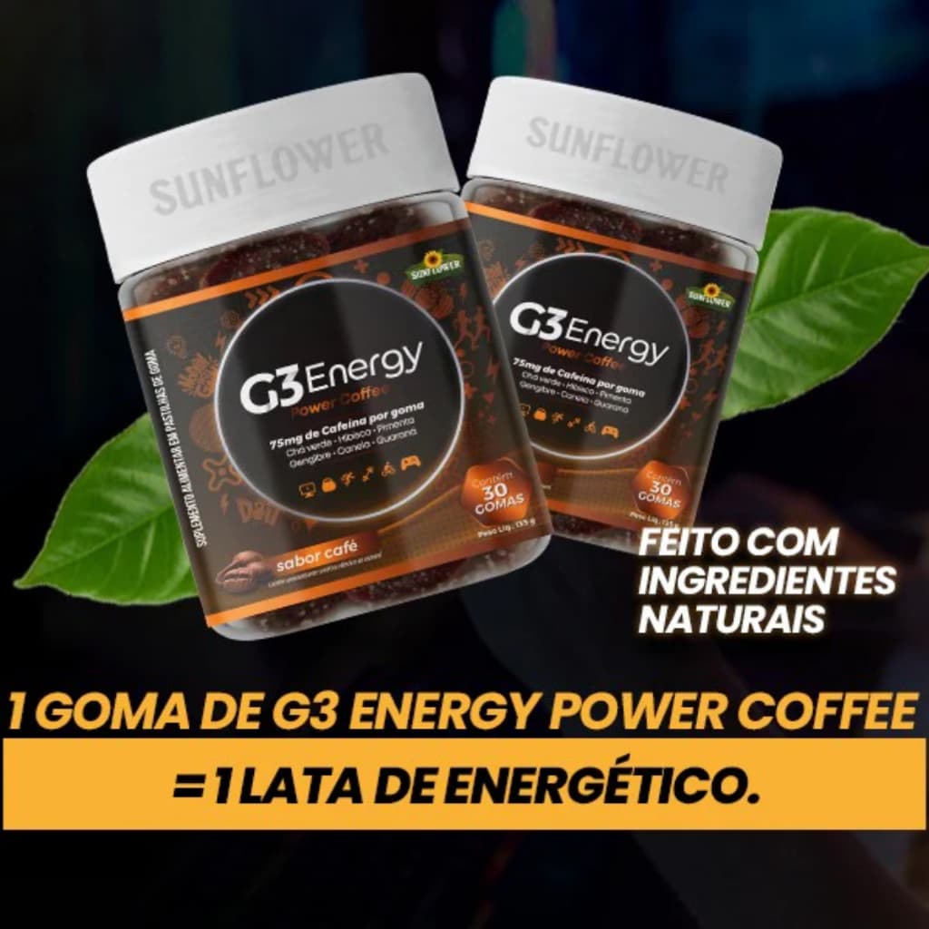 Cafeína em Gomas Energético 30 Gominhas Termogênico Pré Treino G3 Energy Power Coffee 135g Sunflower