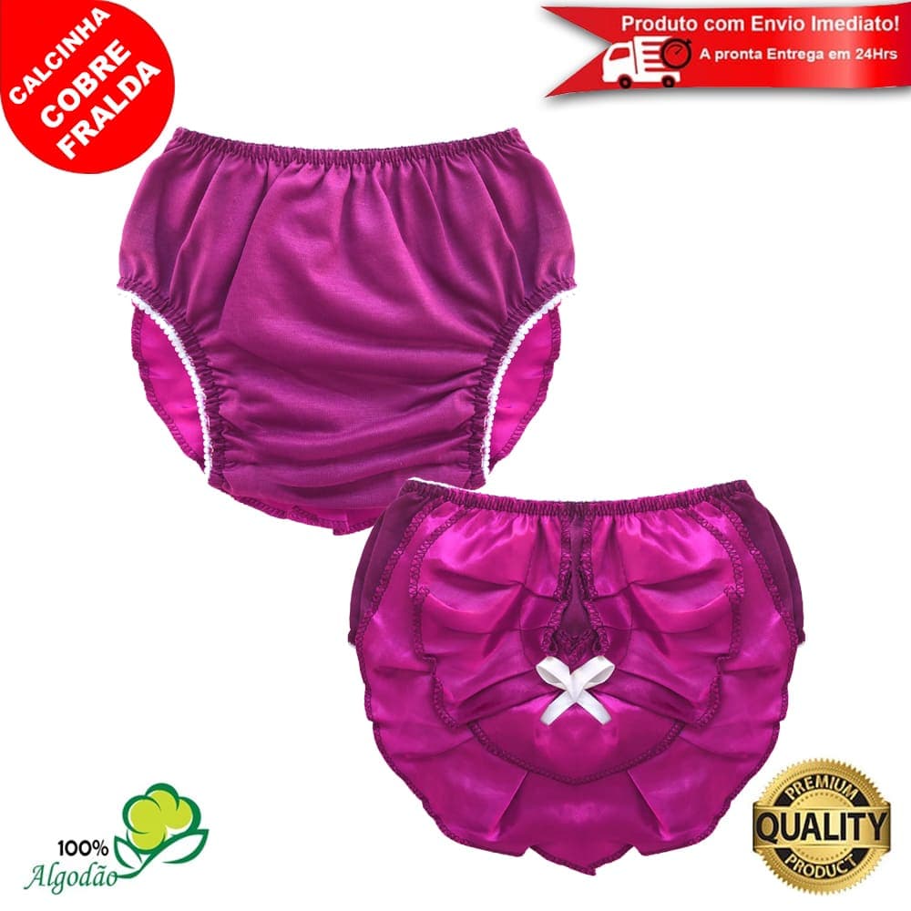 Calcinha Bunda Rica Cobre Fralda Infantil Algodão Babados Bebê