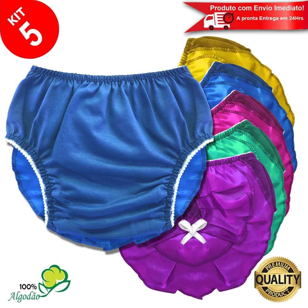 Kit 5 Calcinhas Bunda Rica Cobre Fralda Infantil Algodão Bebê Babados