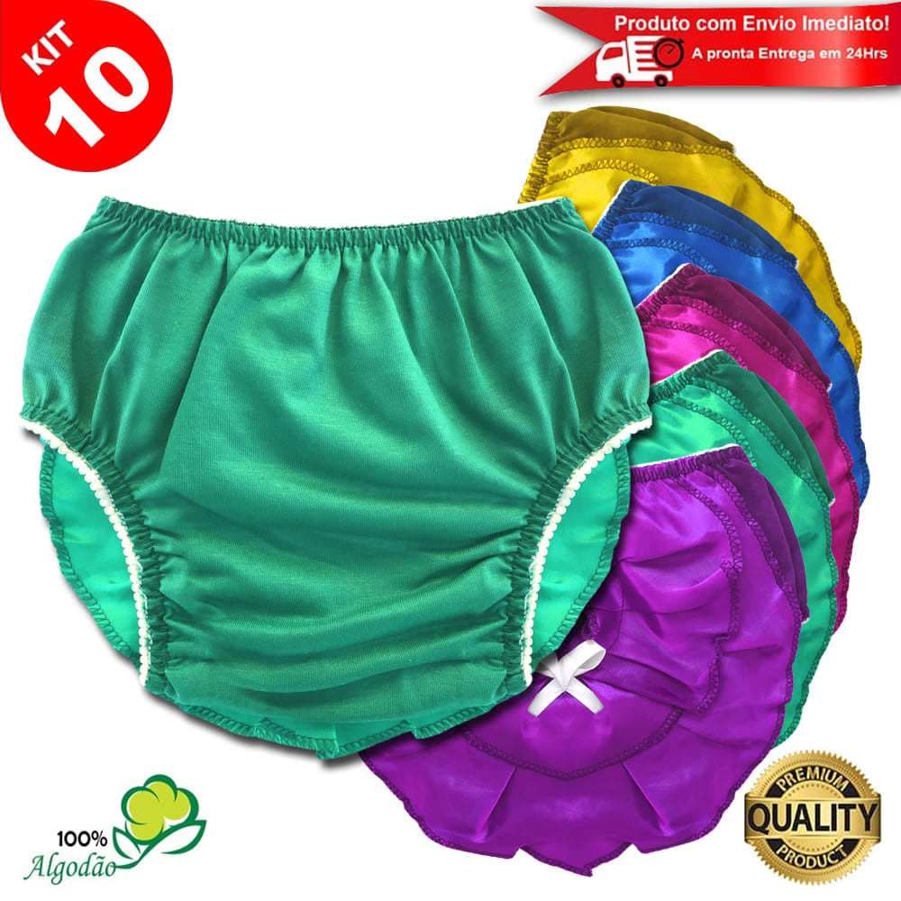 Kit 10 Calcinhas Bunda Rica Cobre Fralda Infantil Algodão Bebê Babados