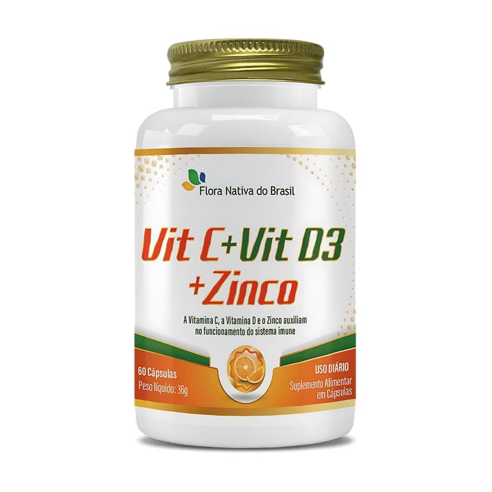 Vitamina C 500mg + Vit D3 2.000UI + Zinco 28mg 60 Cápsulas - Flora Nativa