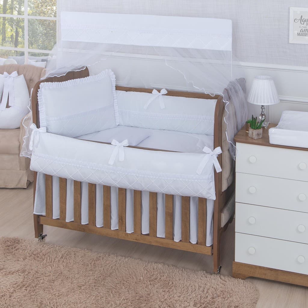 Kit Berço Bebe Luxo 10 Peças Peróla Branco Para Bebe Capas Lavável kit delicado Enxoval para Bebê