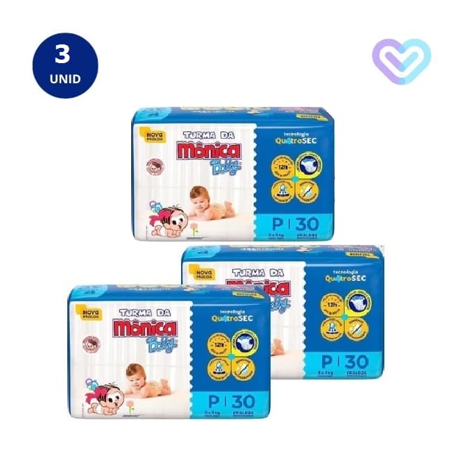 Kit c/3 Fralda Descartável Turma Da Mônica Baby.