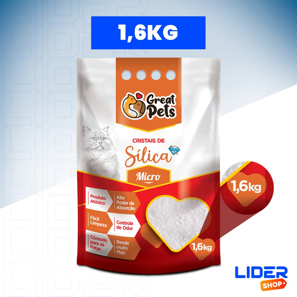 Areia Sílica Sanitária Micro Cristais Em Gel para gatos Great pet - 1,6 Kg