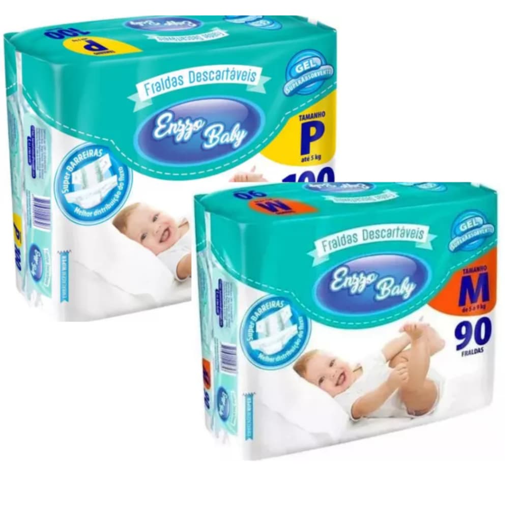 Kit 2 Pacotes Fralda Infântil Enzzo Baby Tamanhos P/M/G/XG/SXG Fraldas Não Vaza Atacado Revenda