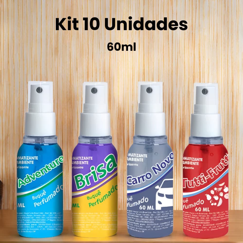 Kit 10 Aromatizador Automotivo Cheirinho P/ Carro Spray 60ml Buquê Perfumado