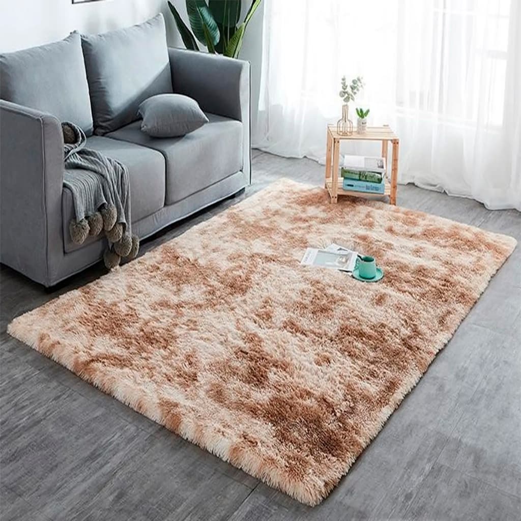 Tapete Quarto Peludo Felpudo 2,00 X 1,40  Bege Mesclado Para Casa Sala/Quarto Antiderrapante