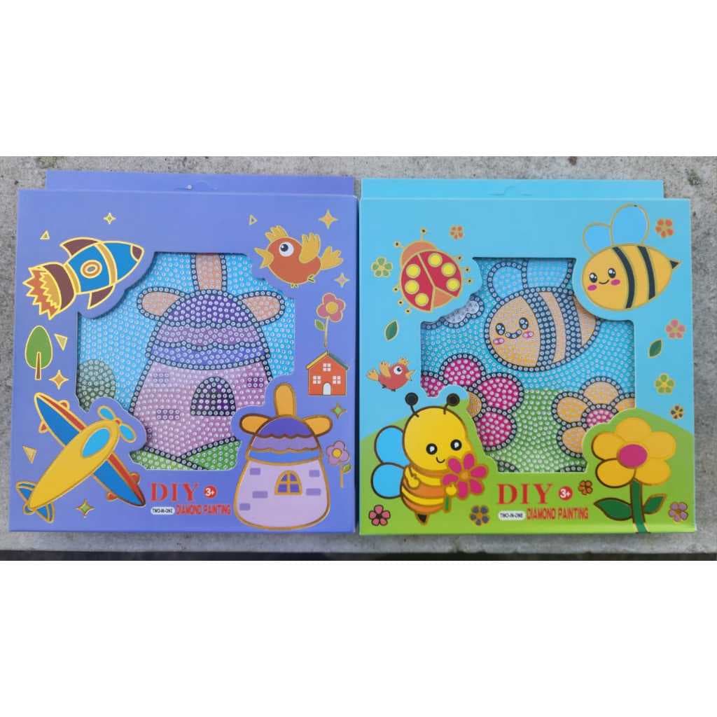 Kit2 Quadros 18x18cm Pintura 5D Diamante Infantil Criança Porta Retrato Diversão Desenhos ALEATÓRIOS