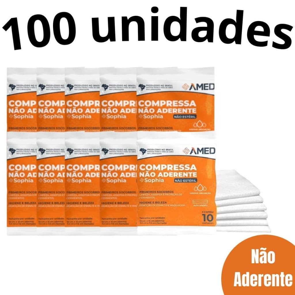 Kit 100un Compressa Gaze 10 Pacotes Não Estéril Não Aderente Para Primeiros Socorros Proteção Assepsia Feridas 7,5x7,5cmSophia Amed