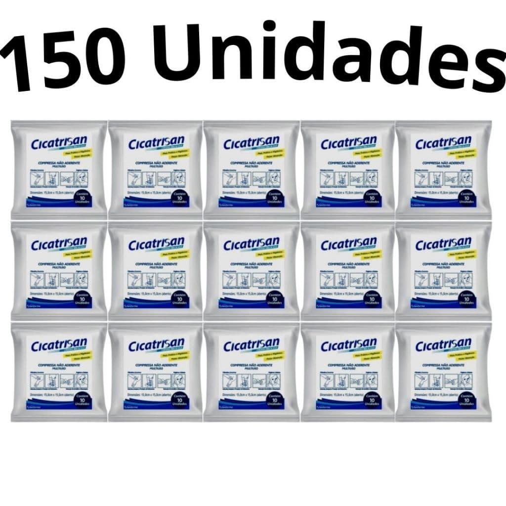 Kit 150 Compressas Gaze Estéril Não Aderente Cicatrisan Sanfarma Primeiros Socorros 15cm 15 Pacotes