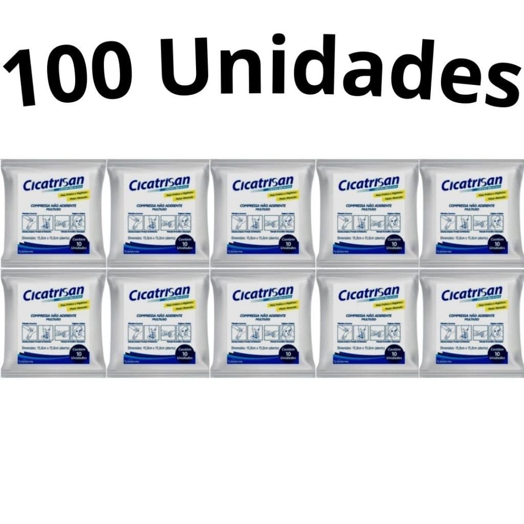 Kit 100 Compressas Gaze Não Aderente Estéril Cicatrisan Primeiros Socorros 15cm x 15cm 10 Pacotes