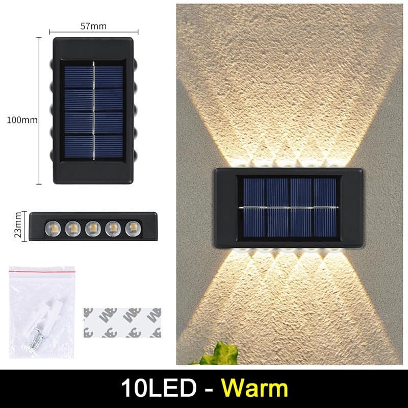 Luminária Solar Parede Led Lampada Decoração Energia Solar Luz Impermeável Iluminação Externa Arandela Solar - 10 LED