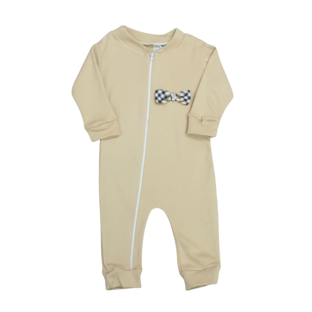 Macacão Zíper Bebe Bege Basic Menino e Bege Lacinho Menina 100% Algodão Roupas de Bebê Macacao Ziper