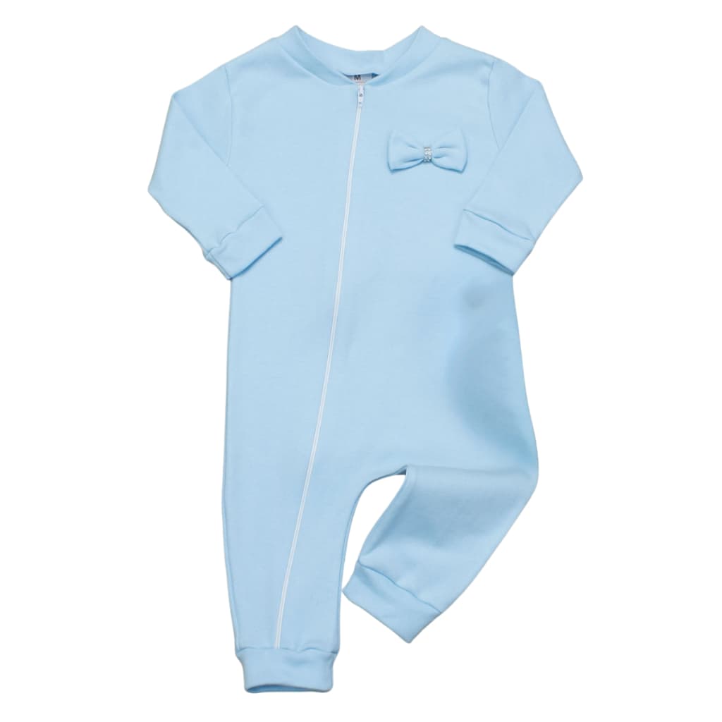 Macacão Zíper Bebe Azul Basic Menino e Azul Lacinho Menina 100% Algodão Roupas de Bebê Macacao Ziper