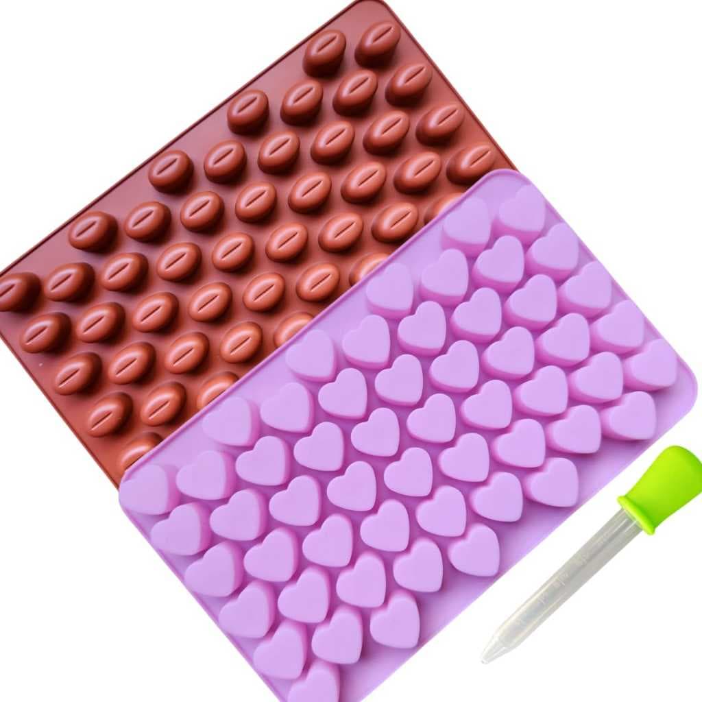 Kit 2 Molde Forma Em Silicone Mini Coração +  Grão Café Doce Bala Gelo