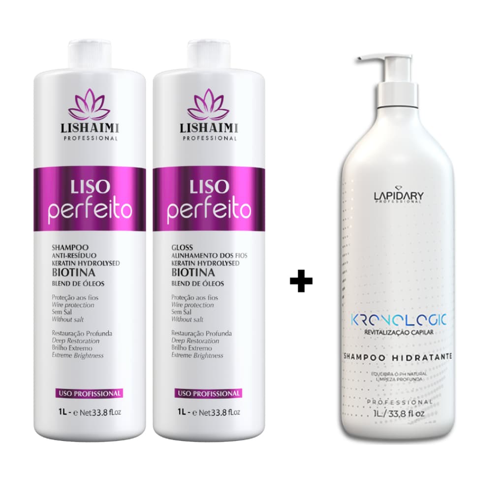 Progressiva Kit Liso Perfeito 2x1000L + Shampoo Hidratante Lapidary Professional 1000L