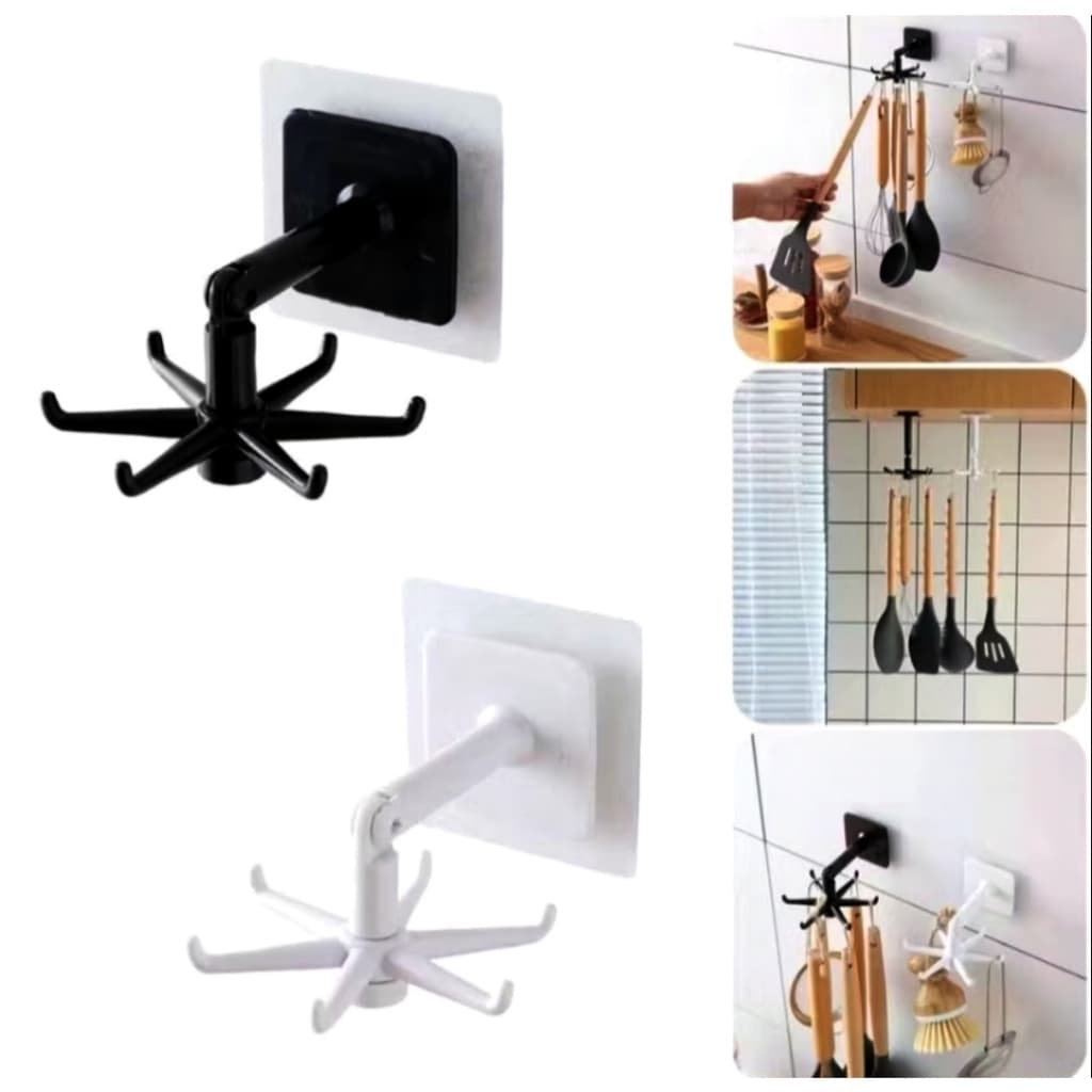 KIT COM 2 PORTA UTENSILIOS DE 6 GANCHOS GIRATORIO DE 360 GRAUS CABIDE COZINHA BANHEIRO LAVANDERIA COM ADESIVO FIXACAO DE PAREDE