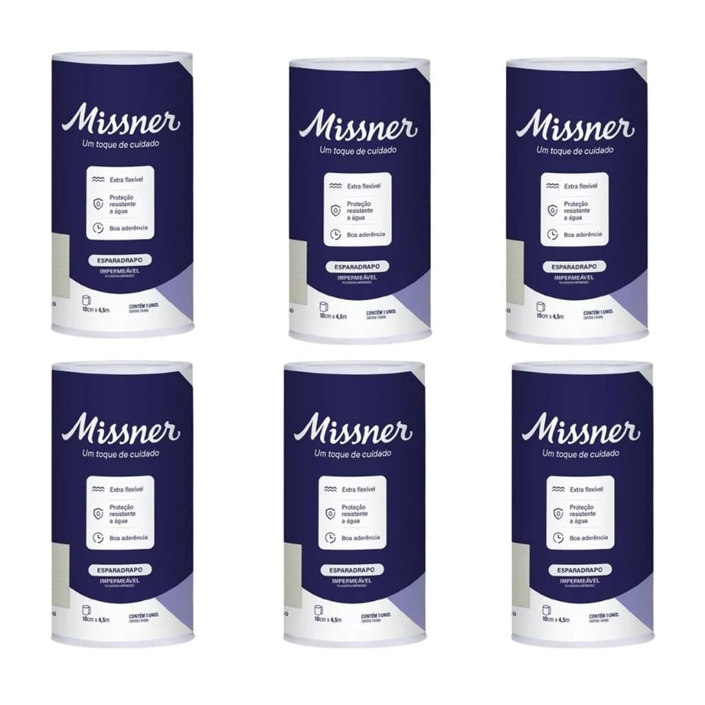 Kit 6 Esparadrapo Impermeável Branco Missner 1 unidade 10cm X 4,5m Original