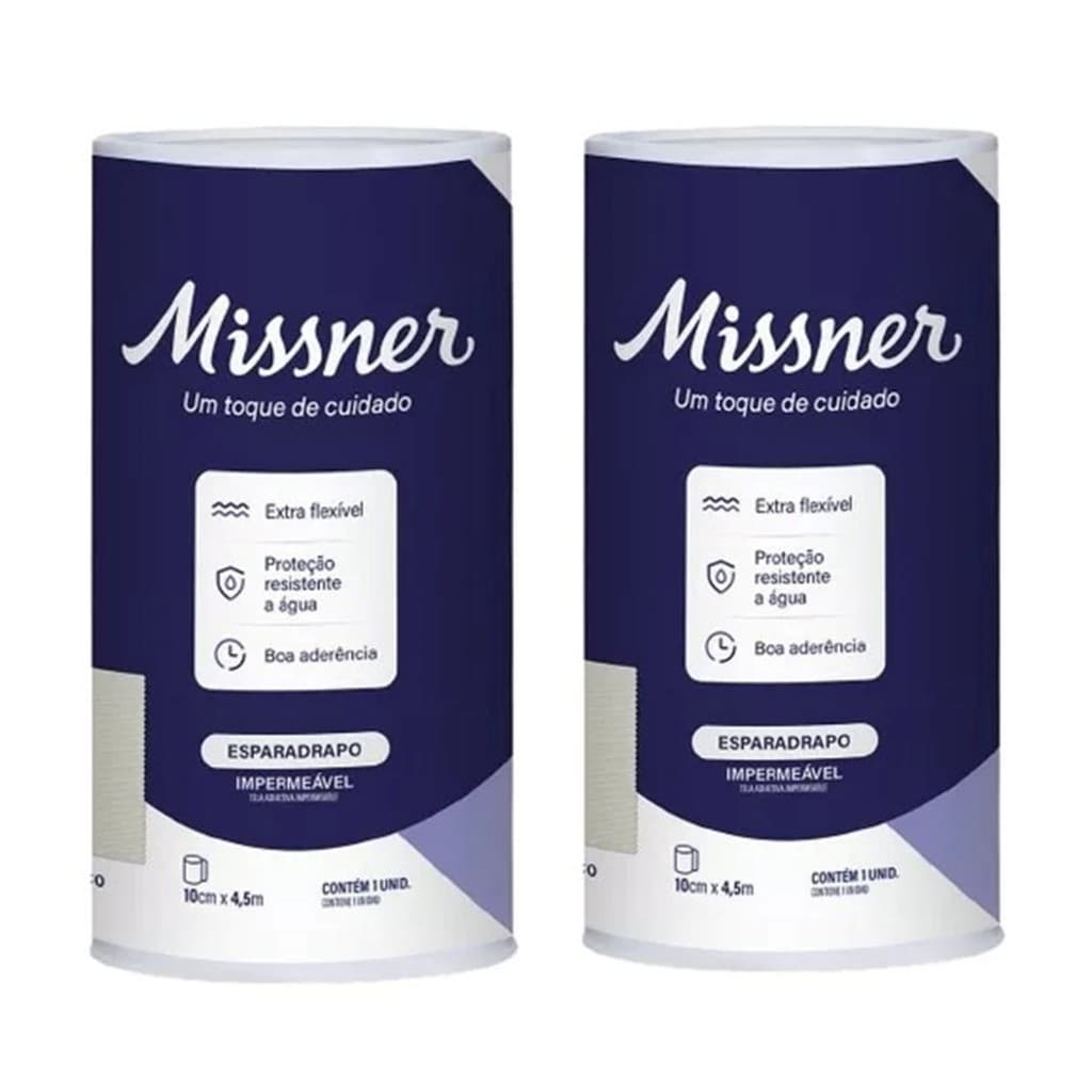 Kit 2 Esparadrapos Impermeáveis Branco Missner 10cm X 4,5m Original
