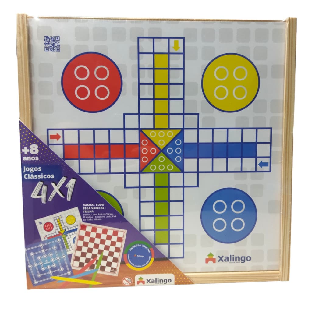 Jogo passatempo 4x1 Damas - Ludo - Pega varetas - Trilha - Diversão em Família Qualidade Xalingo