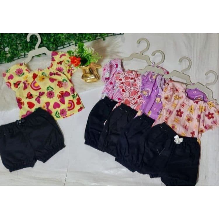 Conjuntinho Batinha + Short Bebê Menina Roupa de Verão Bebê Menina Roupa Infantil Feminina Bebê
