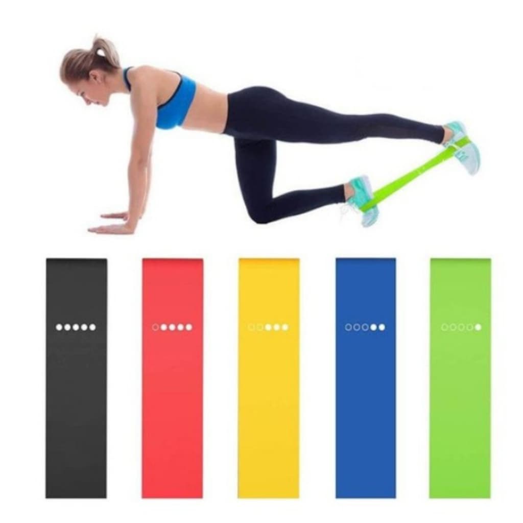 Kit 5 Faixas Elásticas de Resistência Mini Band para Treino Yoga Pilates Treino Academia Musculação