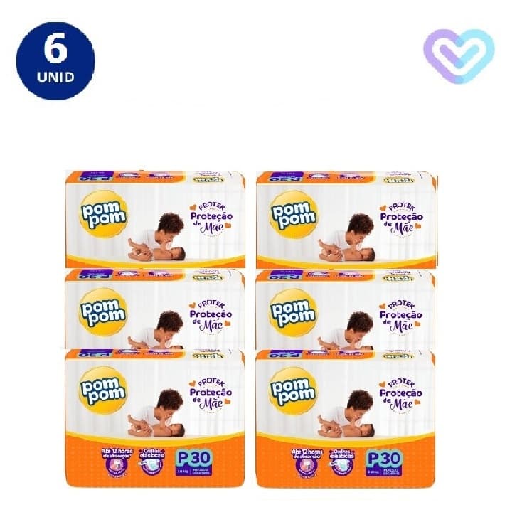 Kit c/6 Fraldas Descartáveis Pom Pom Derma Protek Jumbo