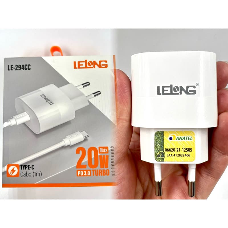 Carregador  LELONG   LE -294 Fonte com Cabo Carregamento Rápido 1M PD 20w Entrega rápida Com Anatel