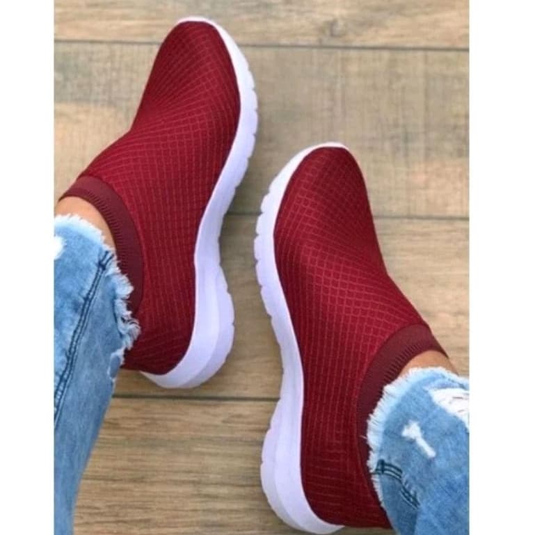 Tênis feminino meia adulto confortável sem cadarço casual slip on leve sapato calçado estilo