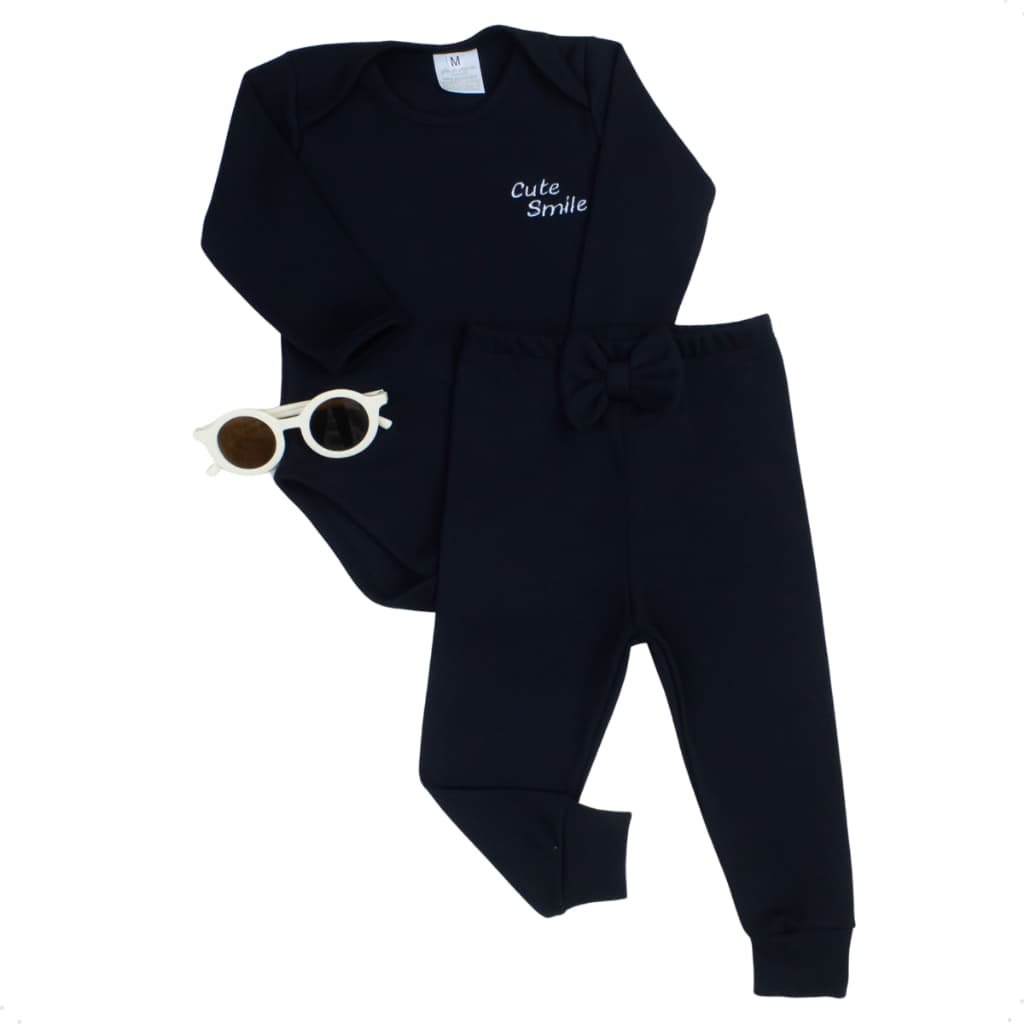 Conjunto Body e Calça Bebê Neutro Menina e Menino 100% Algodão Preto Cute Smile Roupas de Bebê