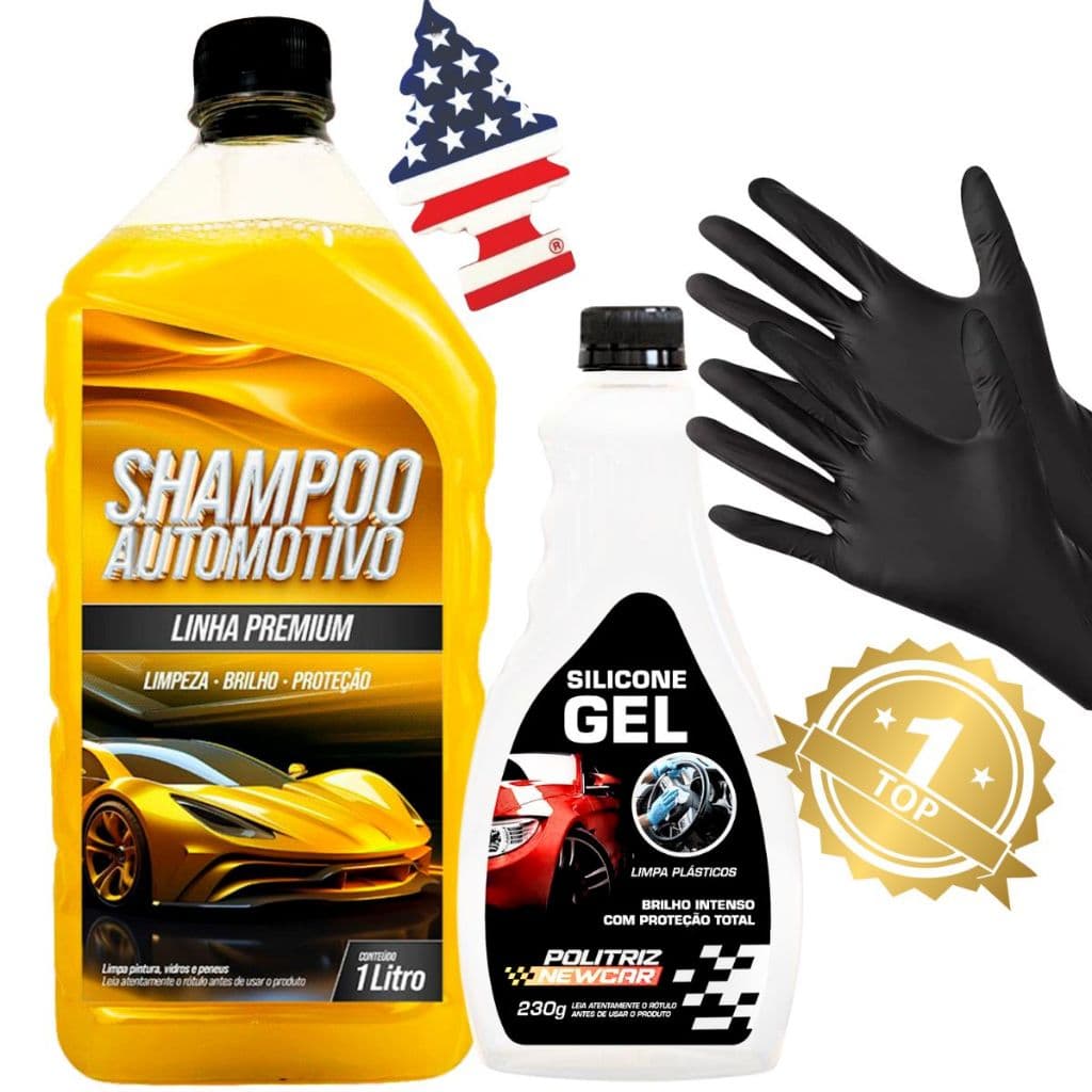 Kit Shampoo Automotivo Profissional Para Carro Rende ate 400 Litros + Revitalizador De Painel de Moto Cheirinho De Carro Luvas Pretas Limpeza Profissional