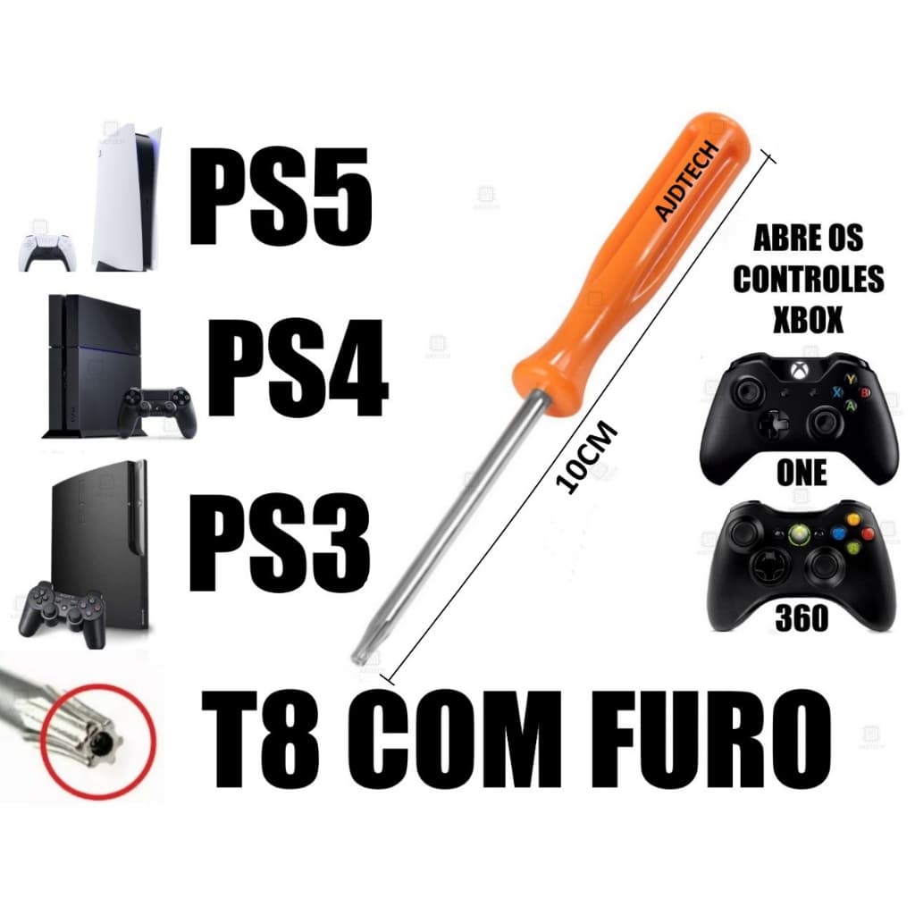 Chave Torx mini T8 10cm Com Furo para abrir controle e videogame