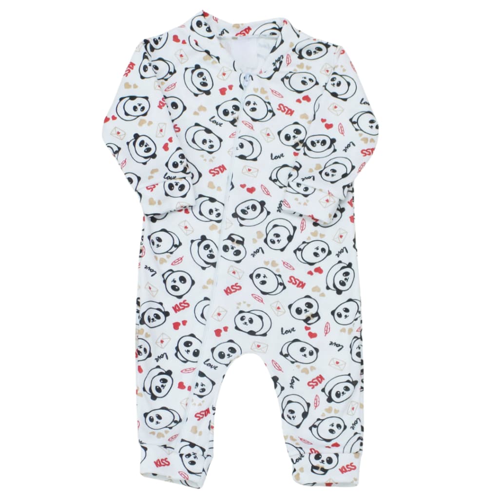 Macacão Zíper Bebe Menina Panda Vermelha Malha Ribana 100% Algodão Roupas de Bebê Macacao Bebe Macio