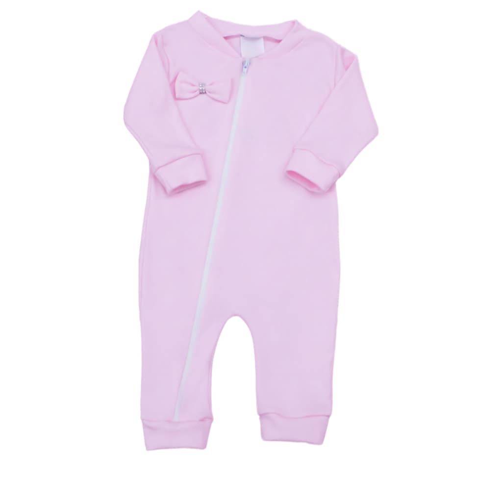 Macacão Zíper Bebe Menina Lacinho Rosa Malha Ribana 100% Algodão Roupas de Bebê Macacao Bebe Macio