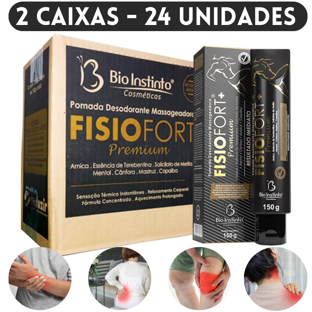 24 Pomadas Massageadora Fisiofort Premium Preta Dores Musculares Alívio Imeadiato 150g - 2 Caixas
