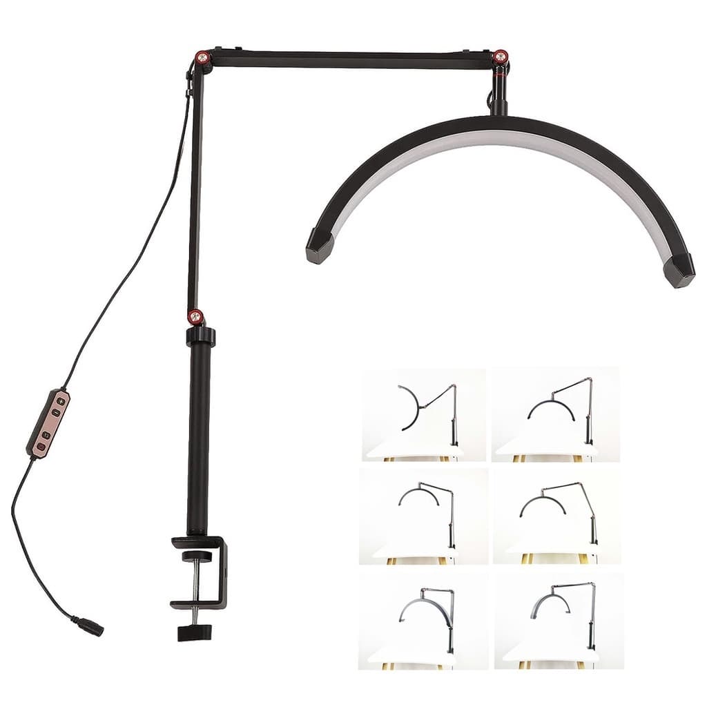 Produto Luminaria Estetica Meia Lua 3 Tons Led Suporte Celular Mesa Angulo Ajustavel Limpeza de Pele Salao de Beleza Ilu