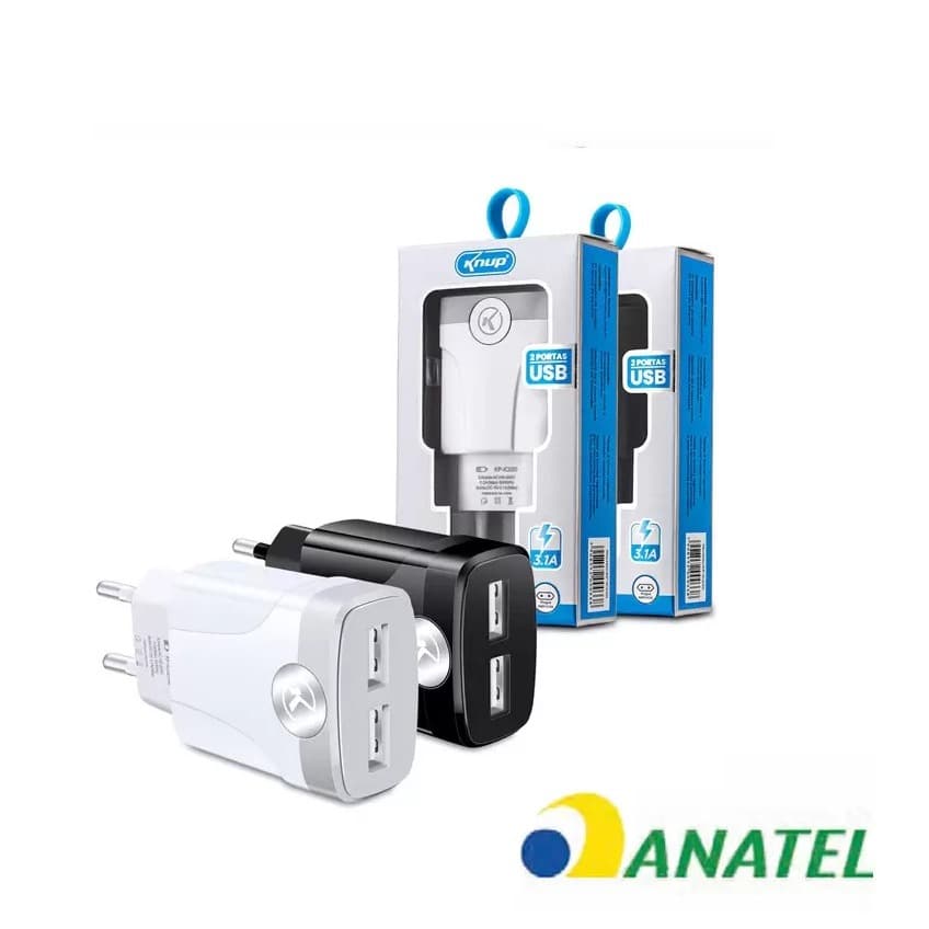 Carregador Fonte Rápido C/ 2 Entradas USB 5.1A Homologado Anatel Knup Envio Rápido