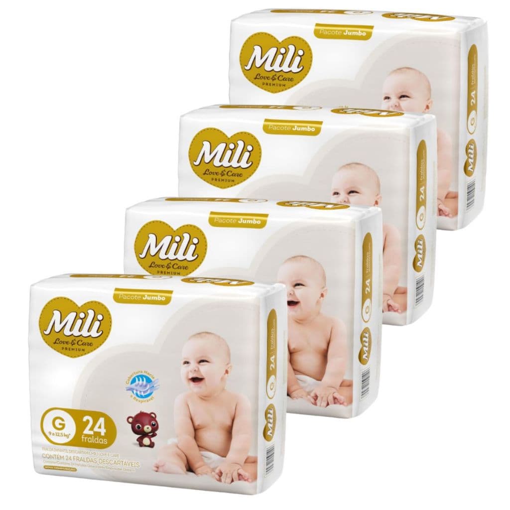 Kit Fralda Mili  Love & Care Jumbo G com 96 unidades - 4 Pacotes