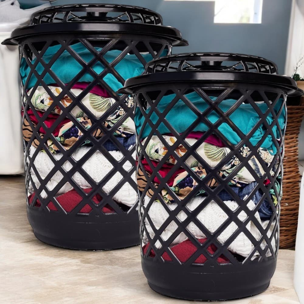 Cesto de Roupa Suja com Tampa 30 Litros em Plástico Resistente Kit 2 Peças Grande para Cozinha Banheiro