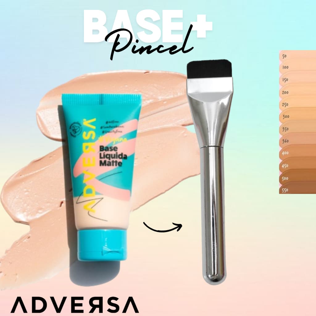 Base Líquida Matte Oil Free Vegana, Mais Pincel Reto De Corretivo, Base, Contorno kit com Base e Pincel