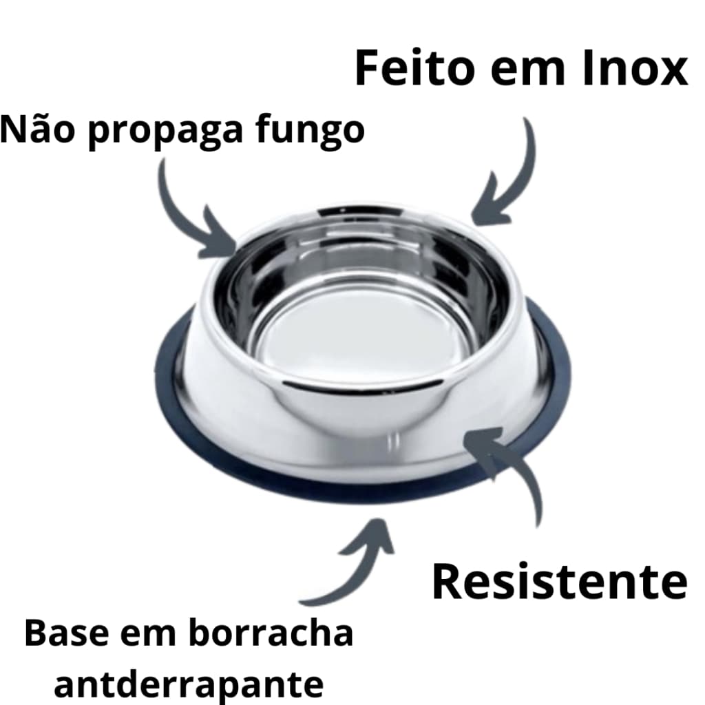 Comedouro bebedouro inox antiderrapante pote comida ração agua pet vasilha gato cachorro Tigela