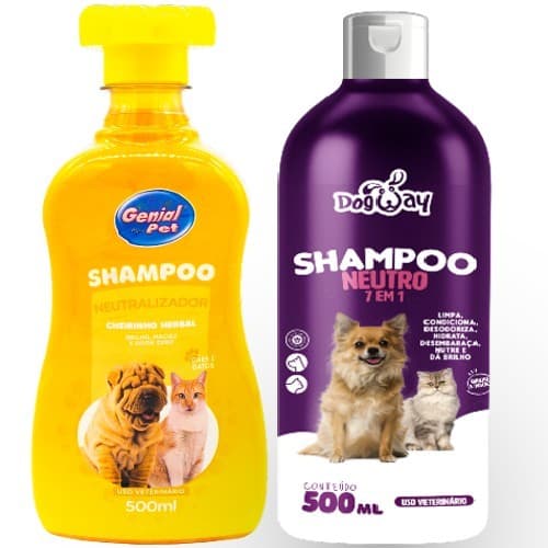 Kit Banho e Tosa Shampoo Neutralizador Odor Mal Cheiro + Shampoo Hidratante Para Cachorro e Gato