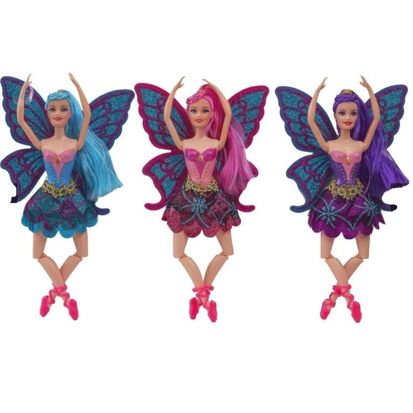 Boneca Bailarina Fada Borboleta Articulada asas  glitter
