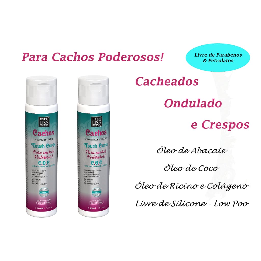 Kit Shampoo Hidratante 400ml + Condicionador Hidratante 300ml Touch Curls Cachos - Touch Liss