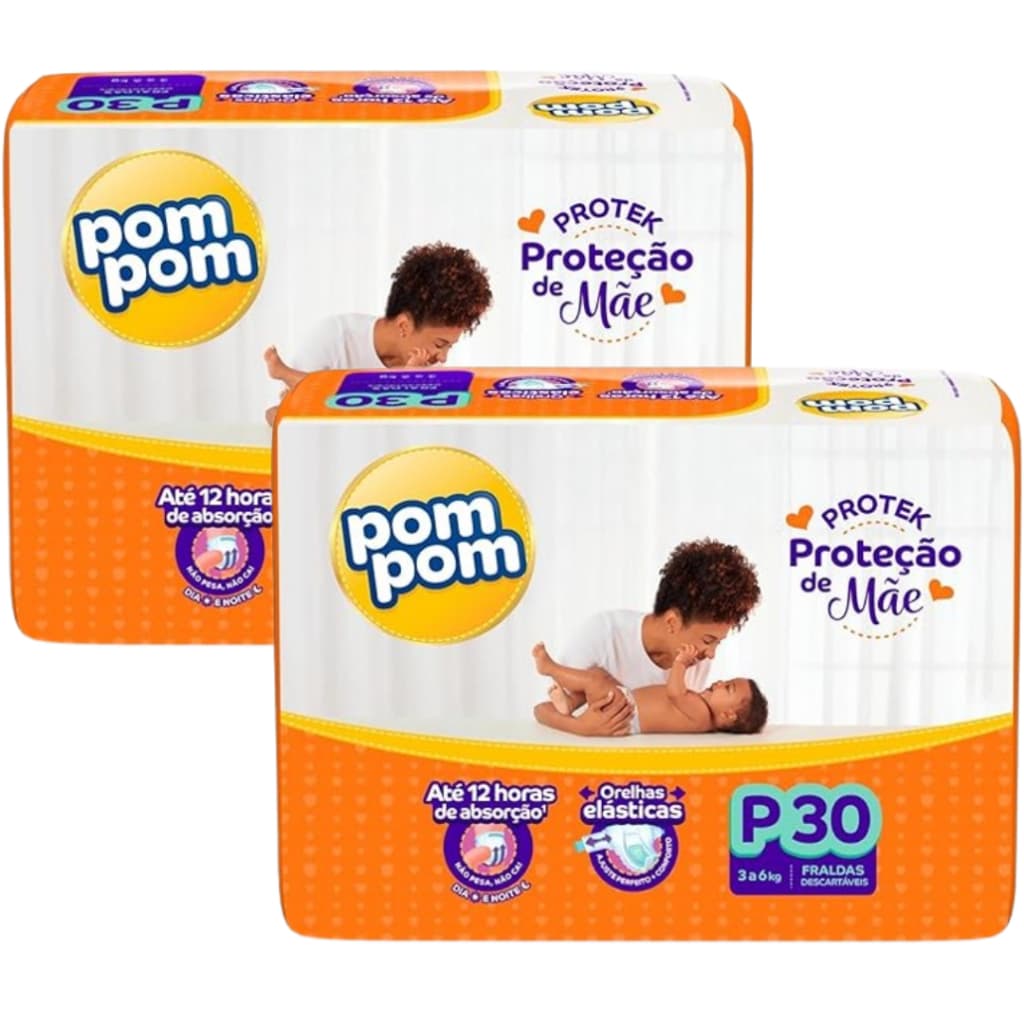 Fralda Descartável Kit com 2 Pacotes Pompom Protek Proteção de Mãe - Todos os tamanhos