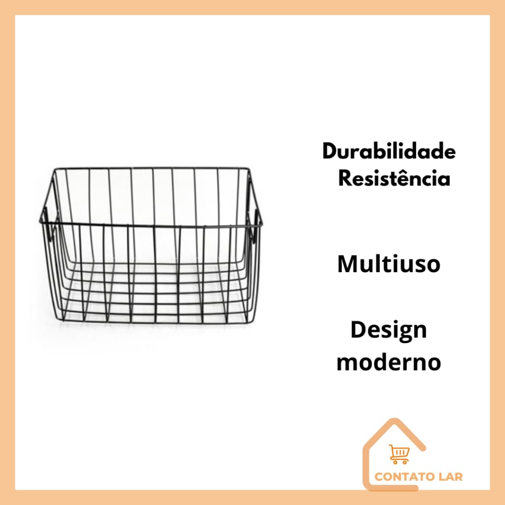 Cesto Organizador Multiuso Aramado Médio Preto Cozinha organizadores