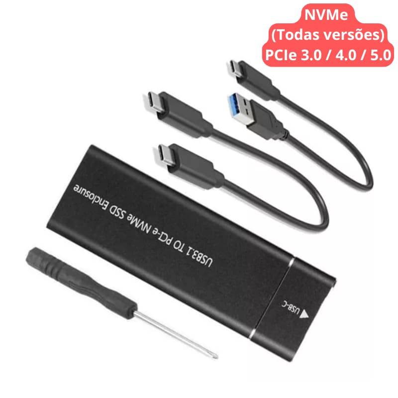Case NVMe M2 SSD USB-C e USB 3.0 Adaptador M.2 Externo PCIe Gen3 Gen4 10GB/s