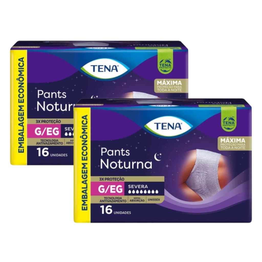 Fralda Geriátrica Kit com 2 Pacotes Tena Pants Noturna - Tamanhos P/M, G/XG - 32 Unidades