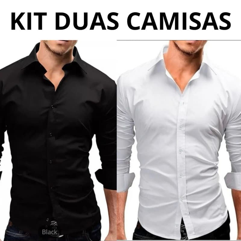 Kit duas camisas social masculina manga longa slim fit Luxo
